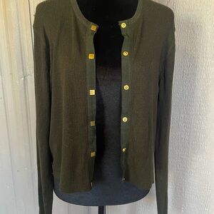 Magaschoni Cashmere Silk Long Sleeve Cropped Sweater Cardigan Square Snap M L XL